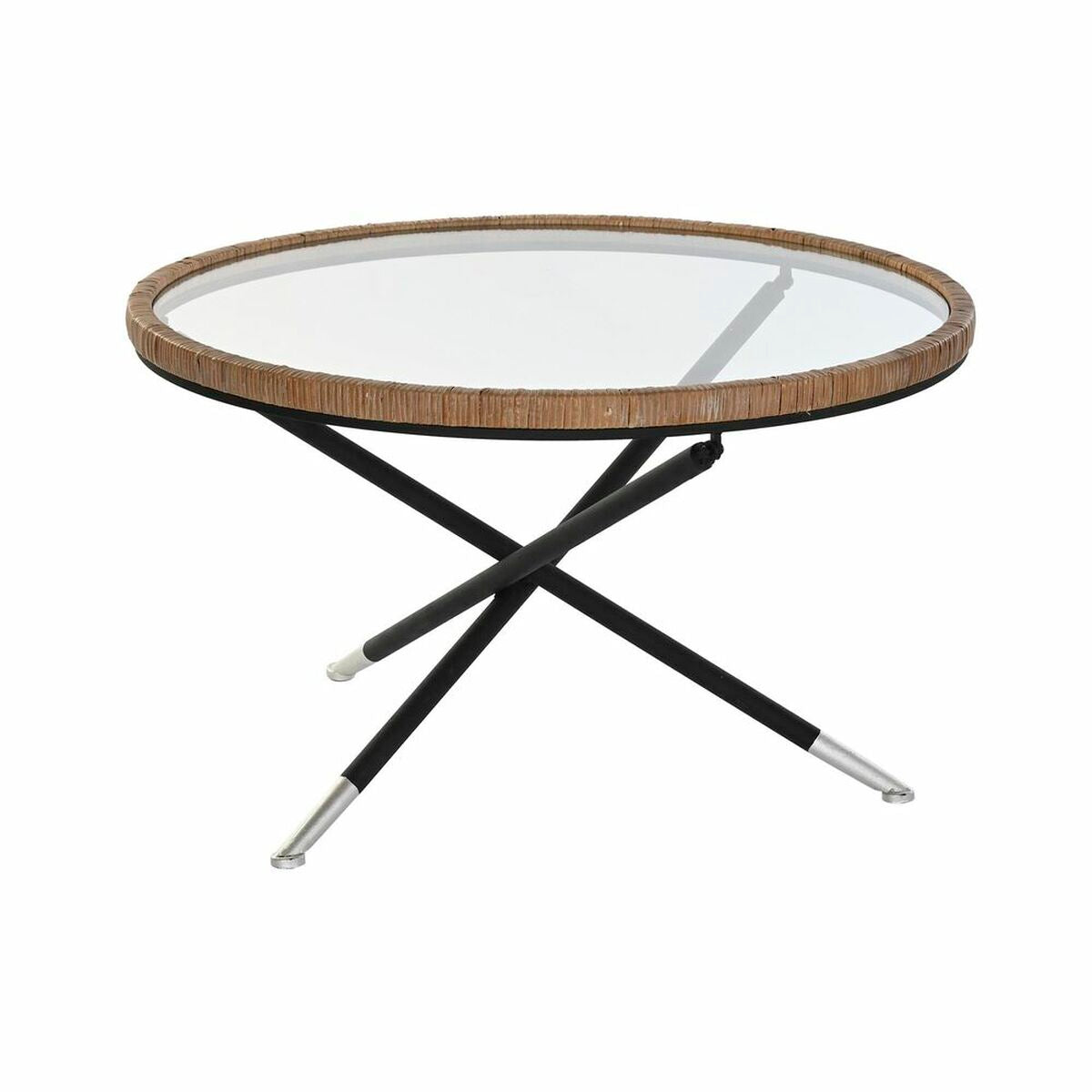Round Side Table in Glass and Black Silver Metal Legs (80 x 80 x 48 cm)