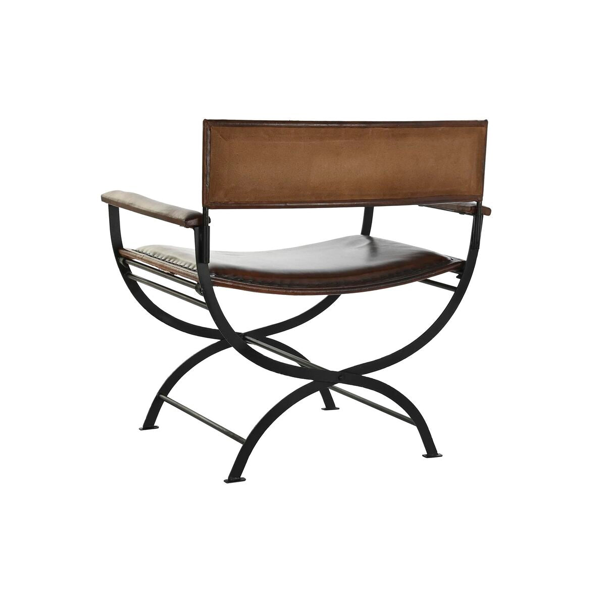 Brown Chair in Leather and Metal  (74 x 47 x 75 cm)
