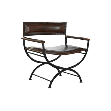 Brown Chair in Leather and Metal  (74 x 47 x 75 cm)