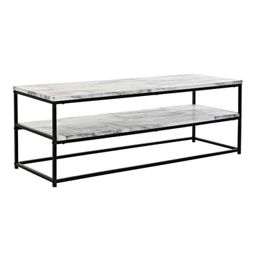 TV Stand in Black Metal and Wood with Marble Finish (120 x 40 x 42 cm)