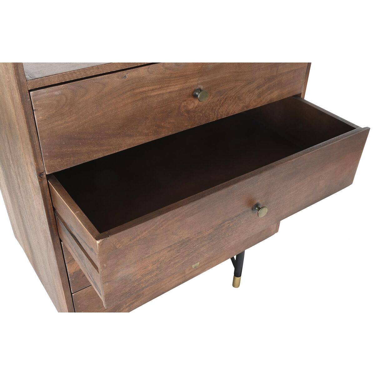 Chest of drawers in Wood with Golden Finish and Black Metal Legs (70 x 45 x 92 cm)