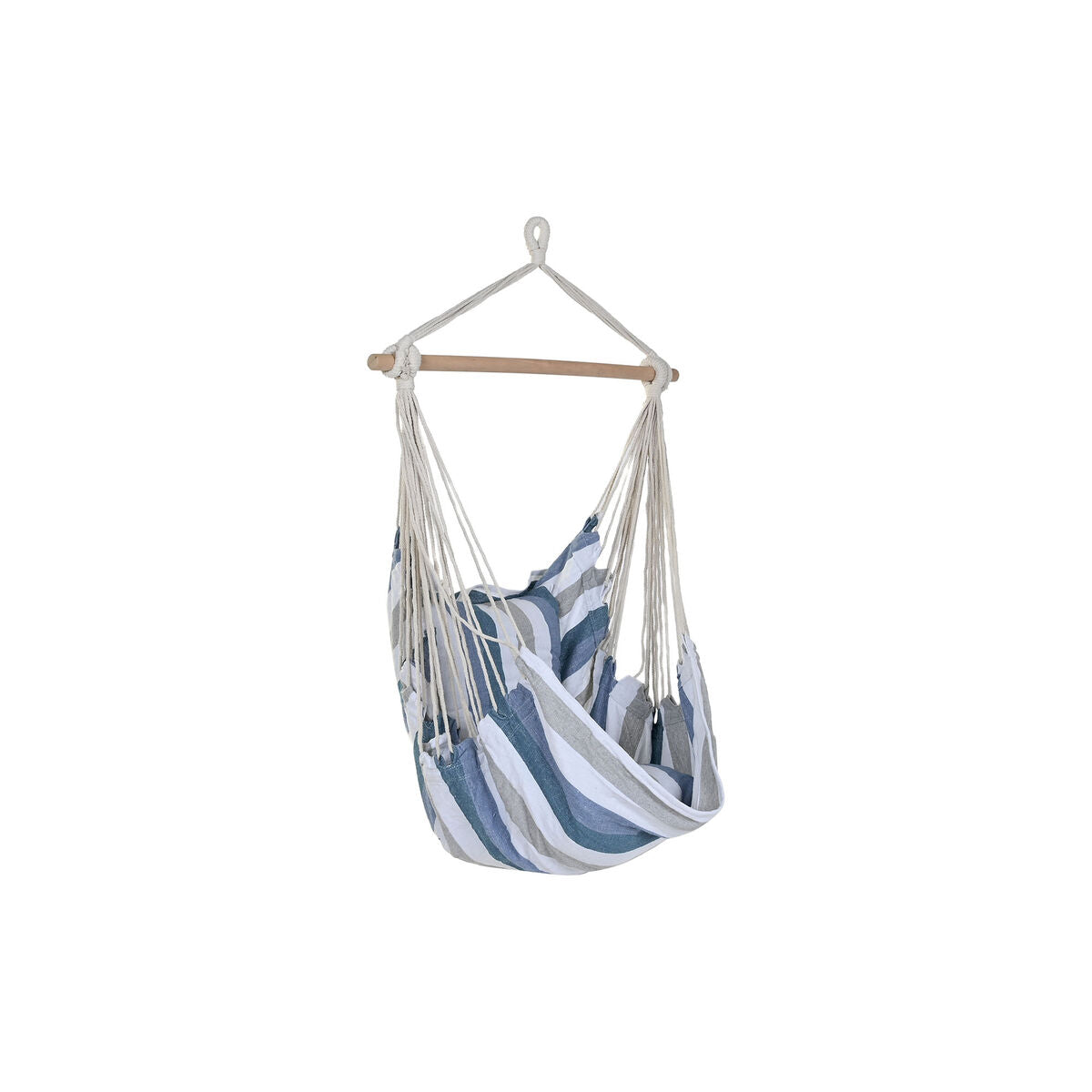 Outdoor / Indoor Blue White Hanging Chair with Stripes (100 x 60 x 135 cm)
