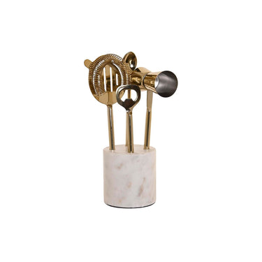 Cocktail Set in Silver Golden Stainless steel and Marble support (10 x 3 x 21 cm)