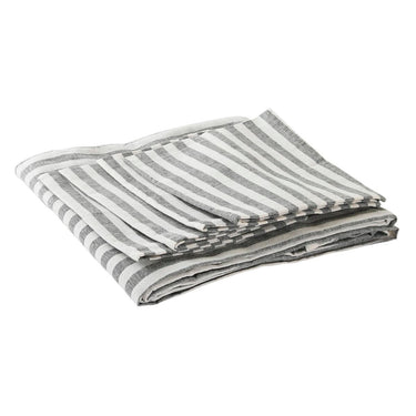 Nappe et serviettes grises et blanches à rayures (150 x 150 x 0,5 cm)
