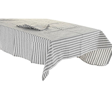 Nappe et serviettes grises et blanches à rayures (150 x 150 x 0,5 cm)