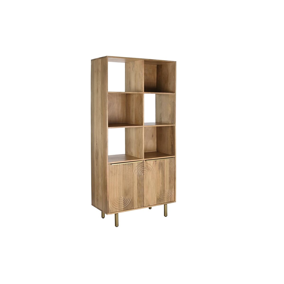 Shelving Unit with Doors in Mango Wood with Golden Legs (90 x 40 x 180 cm)