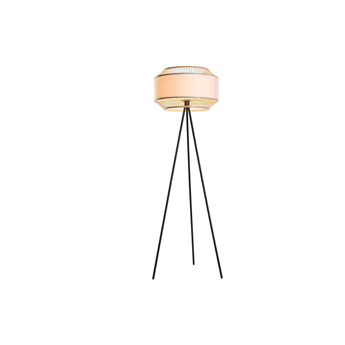 White Floor Lamp in Bamboo with Black Metal Finish 50 W (50 x 50 x 163 cm)
