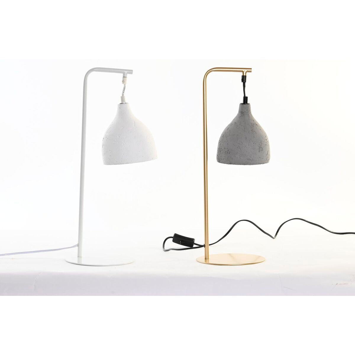 Metal Cement Table Lamp in White and Grey with Golden Support  50 W (21 x 17 x 49 cm) (2 Units)