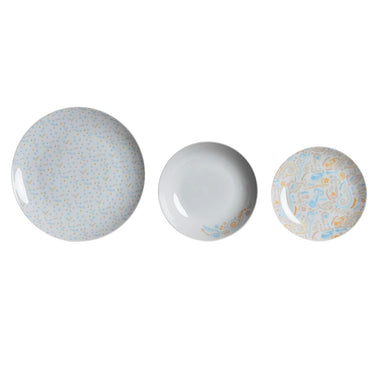 Service de table en porcelaine bleu rose blanc (27x27x3 cm) (18 pièces)