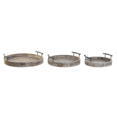 Set of trays in White Mango wood and Black Metal (46 x 46 x 10 cm)