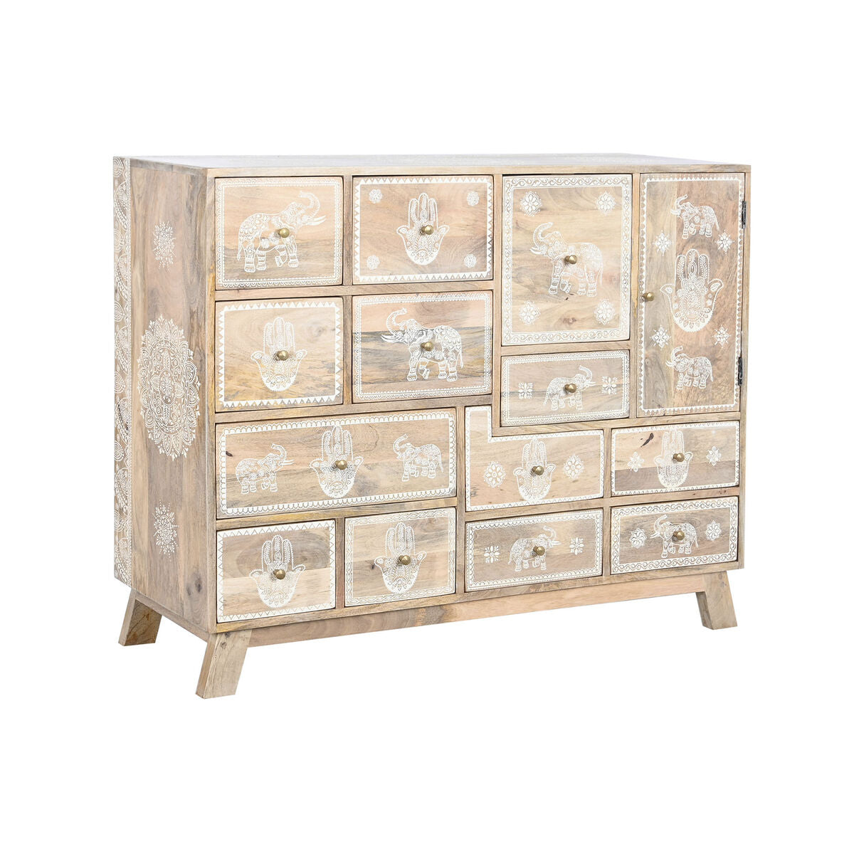 Chest of drawers in Mango wood with White Mandala (112 x 36 x 89,5 cm)