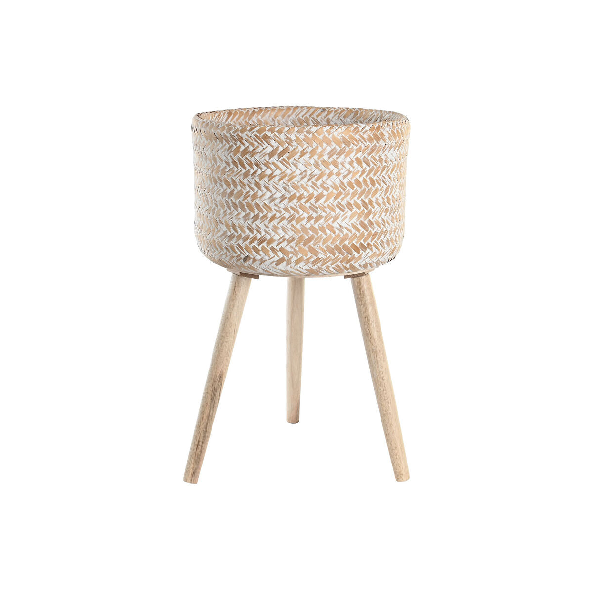 White Planter in Bamboo Stripped (31 x 31 x 52 cm)
