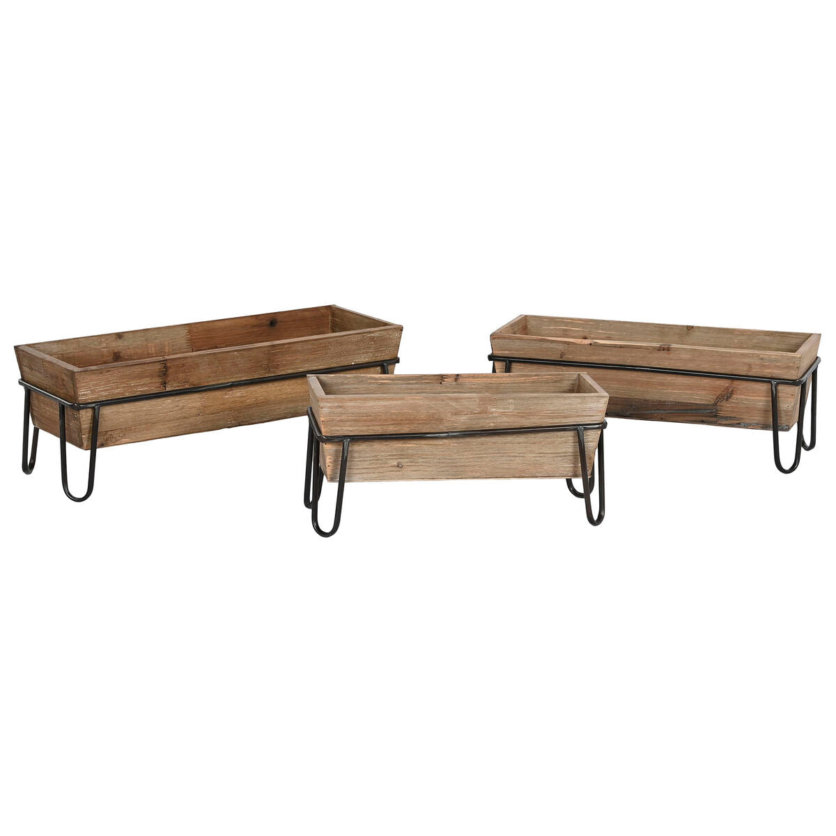 Set of Planters in Wood and Metal and Cottage style (55 x 21 x 18,5 cm)