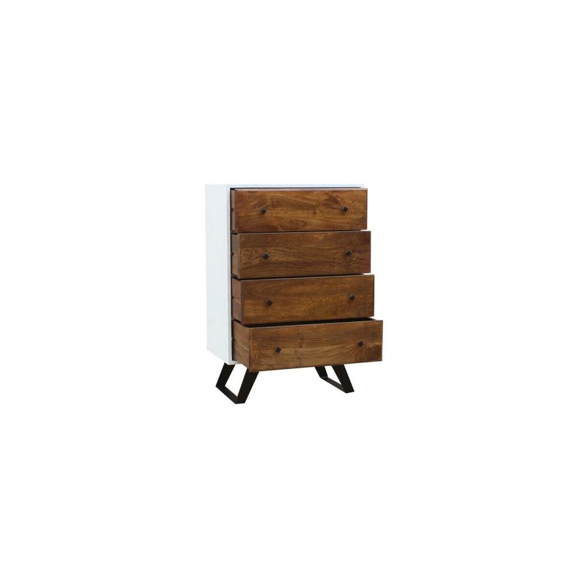 White Chest of drawers in Mango Wood with Black Metal Legs (70 x 40 x 105 cm)
