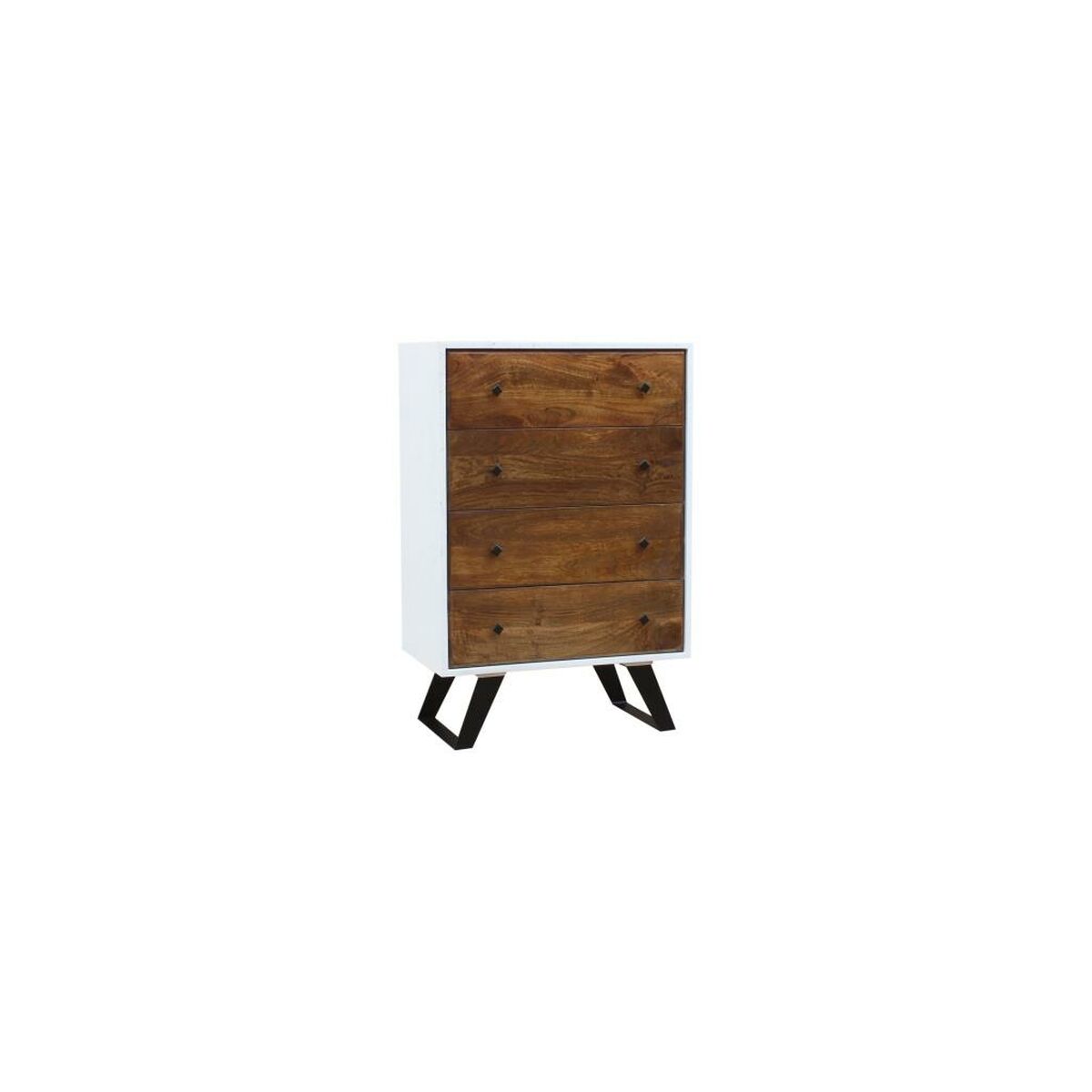 White Chest of drawers in Mango Wood with Black Metal Legs (70 x 40 x 105 cm)