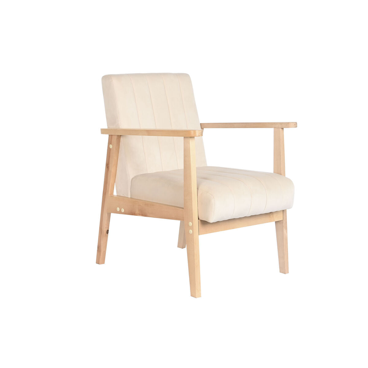 Beige Armchair with Natural Pinewood (63 x 68 x 81 cm)