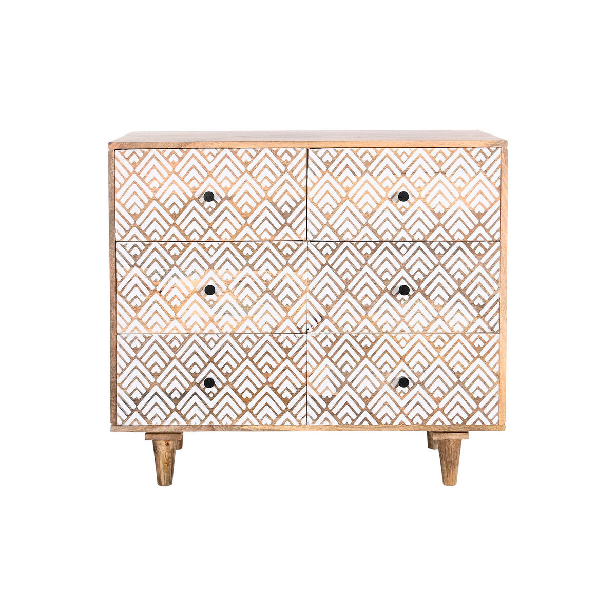Chest of drawers in Mango wood with White and Black Details (90 x 40 x 85 cm)