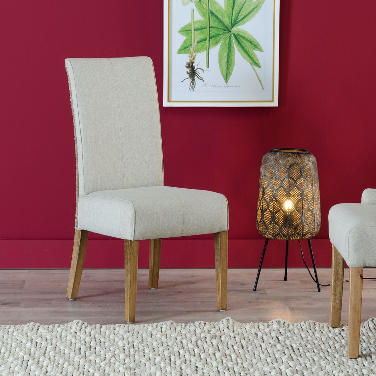 Beige Dining Chair with Wooden Legs (46 x 62 x 100 cm)