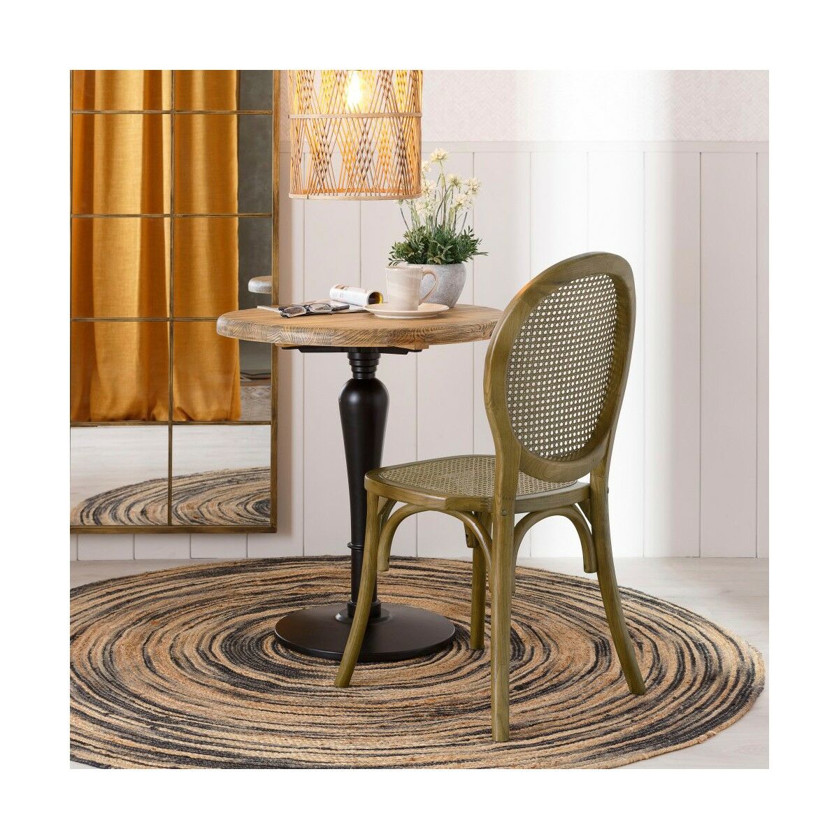 Dining Chair in Wood and Rattan (45 x 42 x 94 cm)