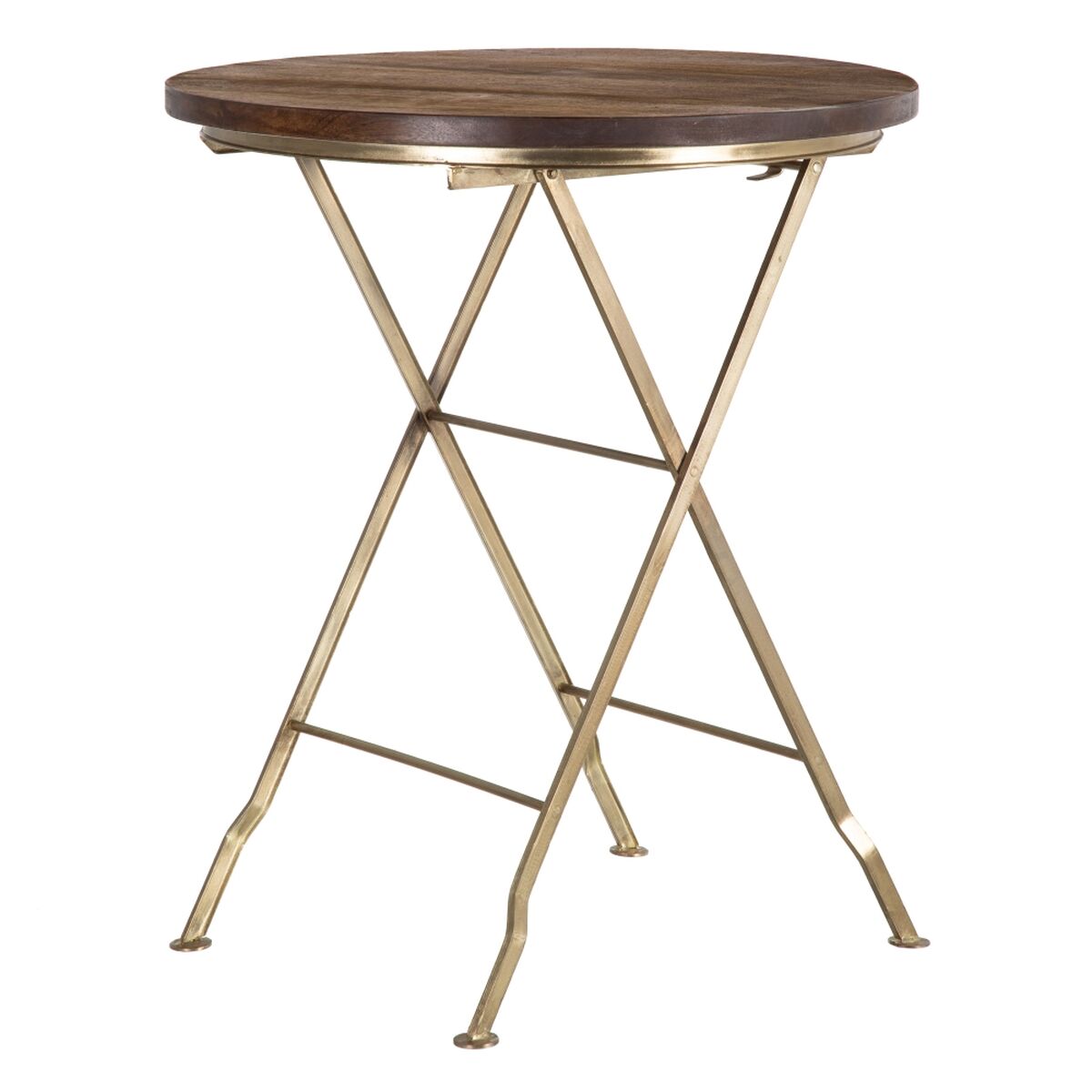 Side table in Wood and Golden Metal (66 x 66 x 78 cm)
