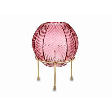 Bougeoir boule rose en verre avec support en métal doré (14,5 x 19,5 x 14,5 cm)