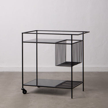 Kitchen & Drinks Trolley in Glass and Black Metal (67 x 40 x 70 cm)