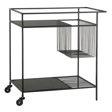 Kitchen & Drinks Trolley in Glass and Black Metal (67 x 40 x 70 cm)