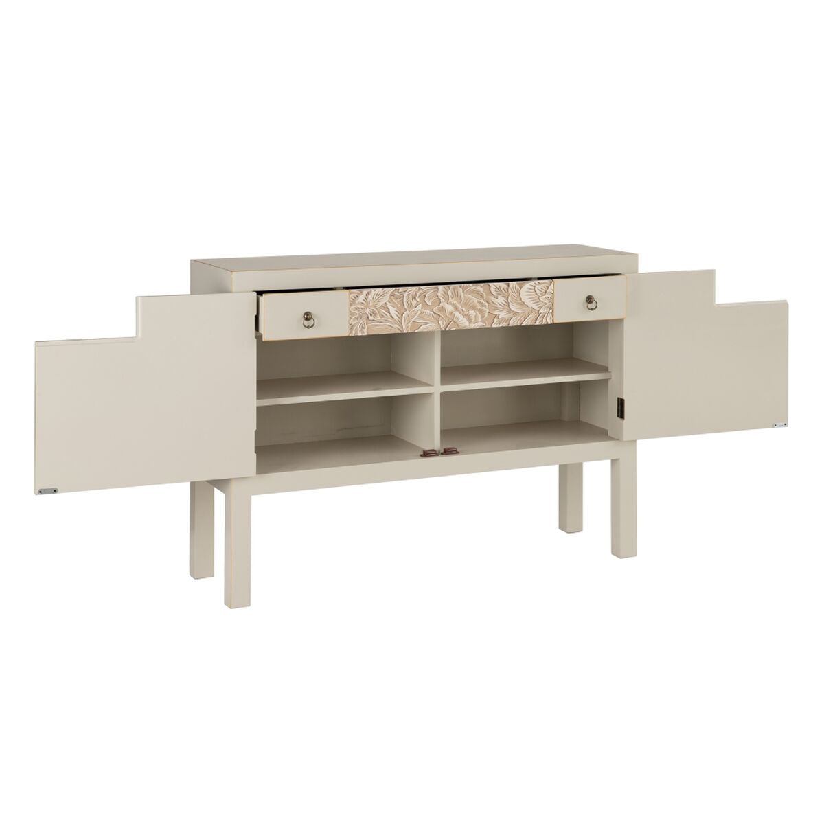 Taupe Hall Table with Drawer and Shelves and Golden Finish (100 x 28,5 x 75 cm)