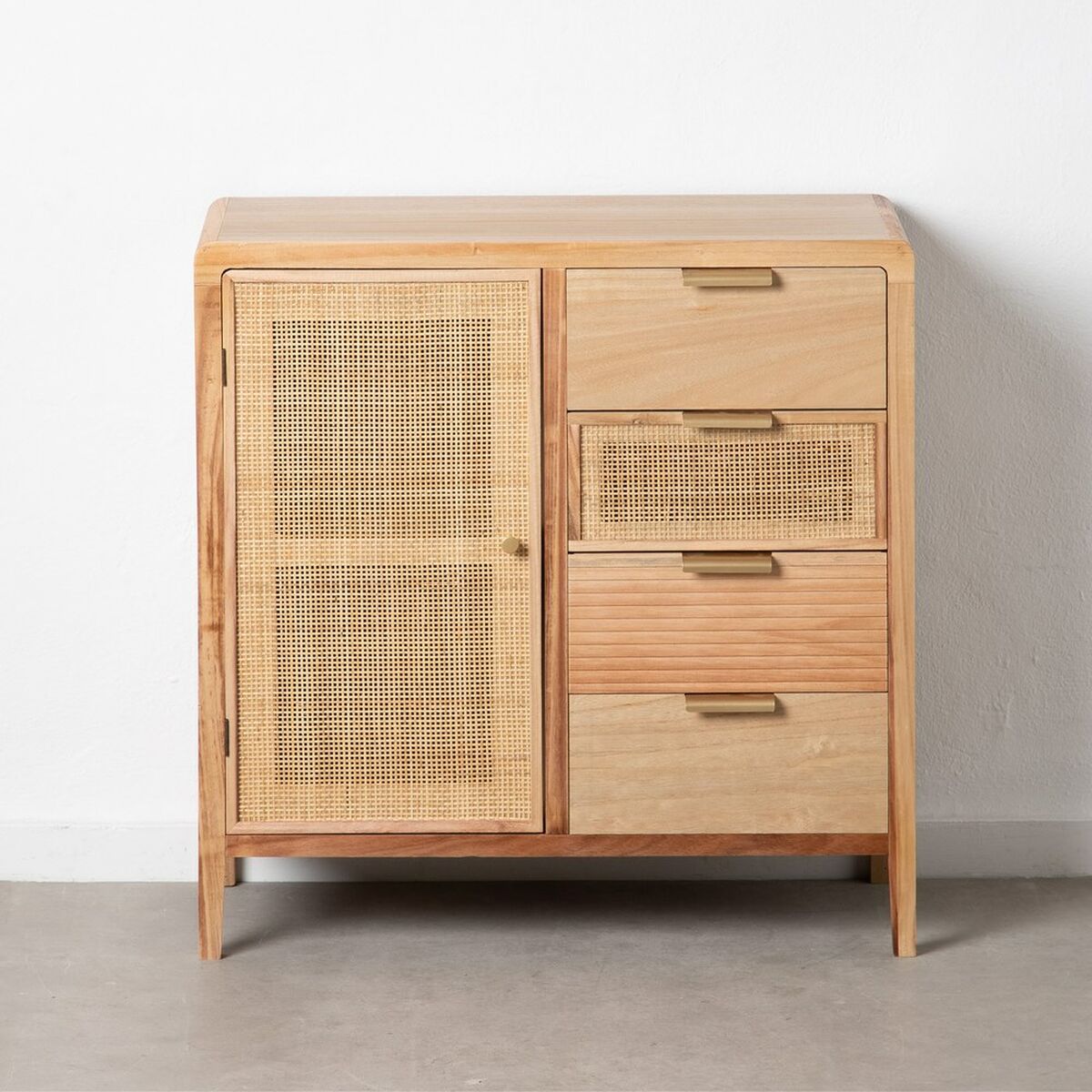 Hall Table with Drawers and Shelves in Wood and Rattan (80 x 40 x 82 cm)