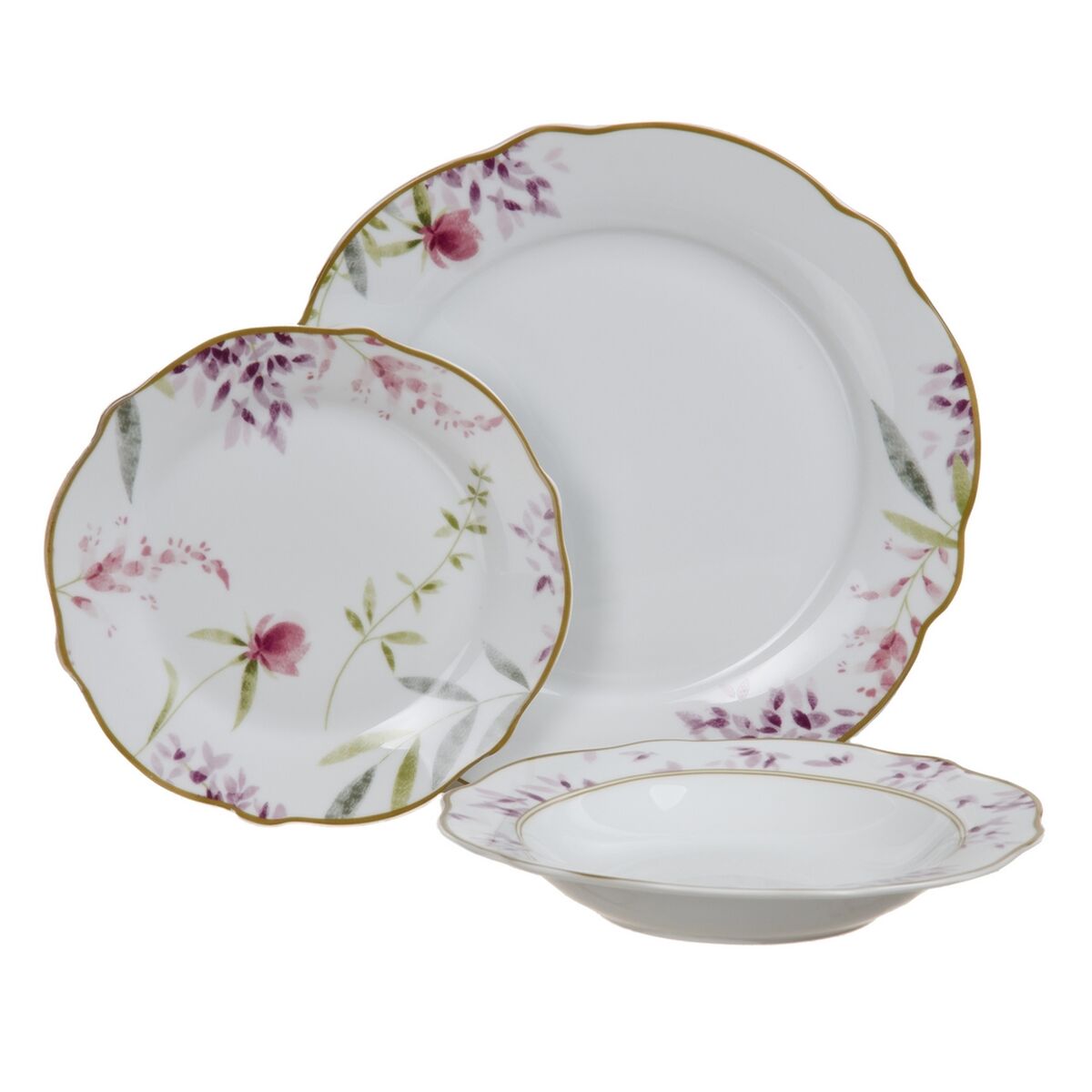 Tableware Set Porcelain Pink Flowers (18 Pieces)