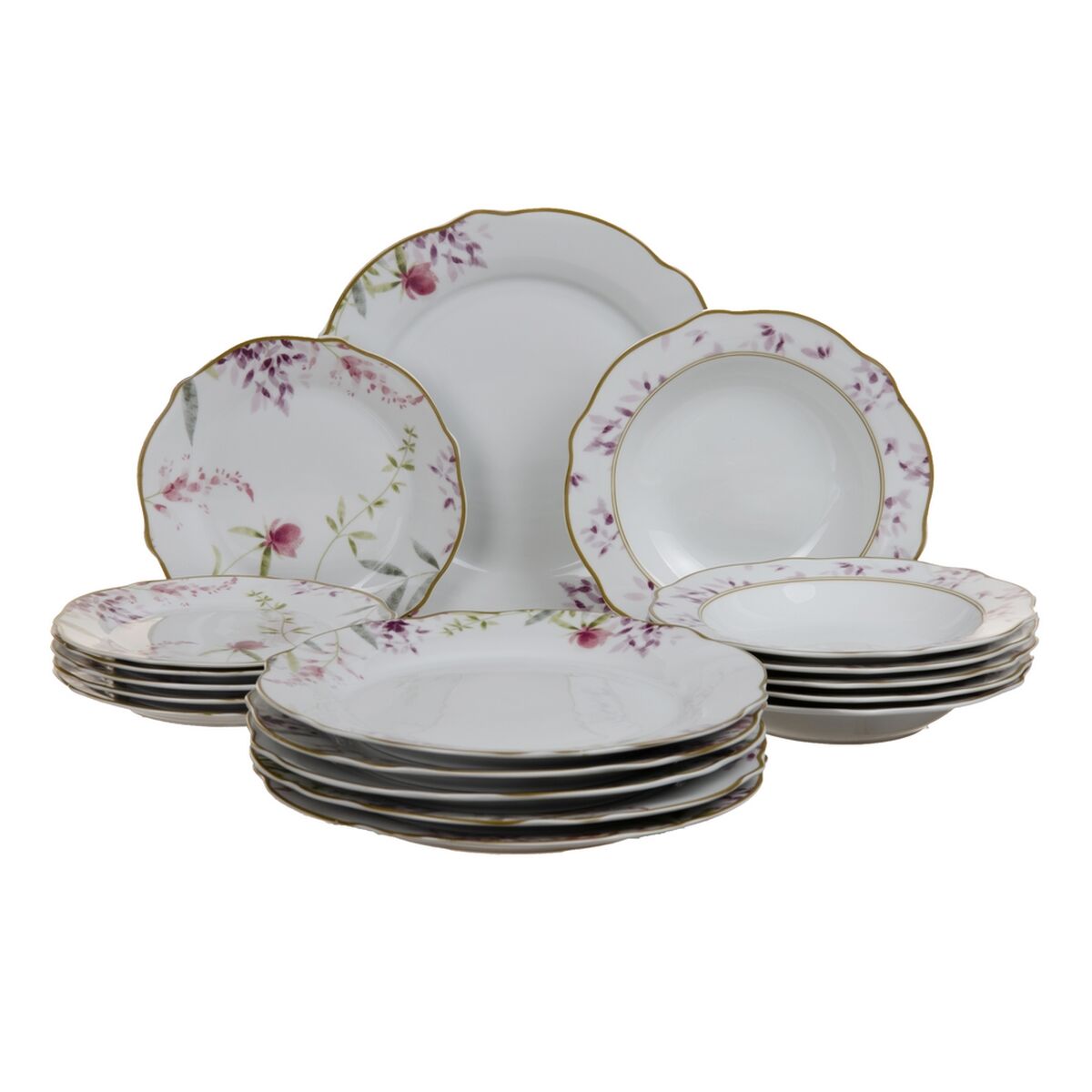 Tableware Set Porcelain Pink Flowers (18 Pieces)