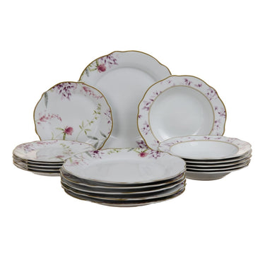 Service de table en porcelaine fleurs roses (18 pièces)