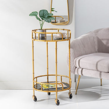 Drinks Trolley in Glass and Golden Metal (45 x 45 x 81,5 cm)