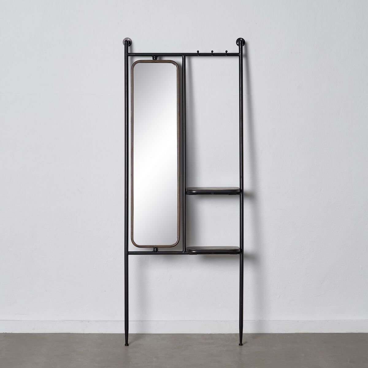 Coat Rack in Black Metal and Golden Finish with Mirror (67 x 19 x 166,5 cm)
