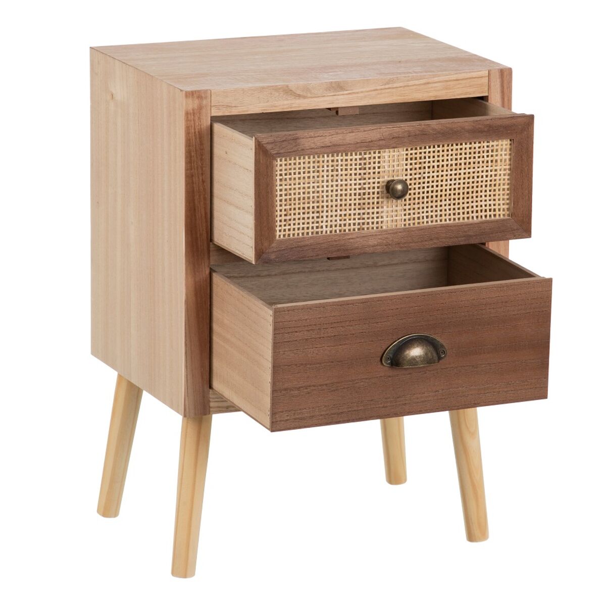 Natural Bedside Table in Wood and Rattan (40 x 30 x 57 cm)