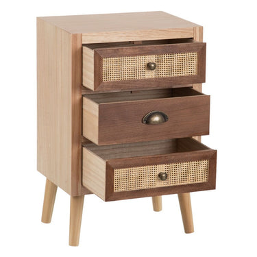 Natural Bedside Table in Wood and Rattan with 3 drawers (40 x 30 x 62,5 cm)