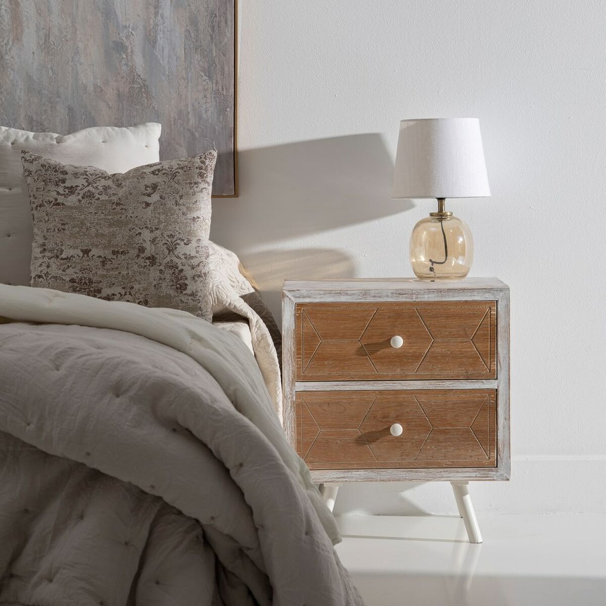 White Wood Bedside Table (50 x 35 x 55 cm)