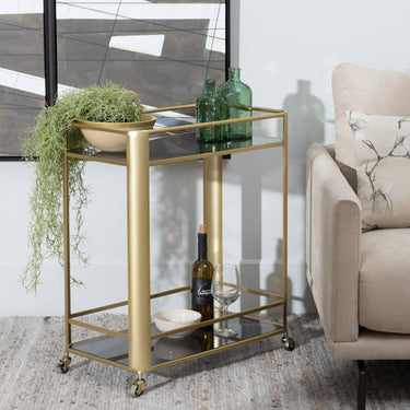 Drinks Trolley in Glass and Golden Metal (66 x 36,5 x 77 cm)