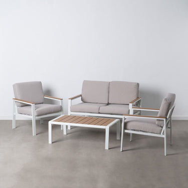 Set tavolo da esterno bianco con divano a 2 posti e 2 poltrone