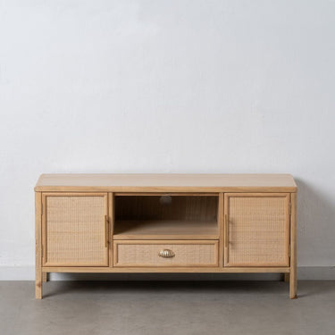 TV Stand in Wood and Rattan (120 x 40 x 52 cm)
