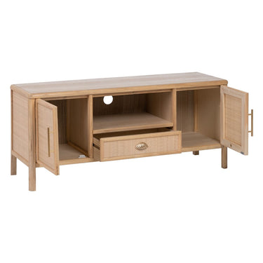 TV Stand in Wood and Rattan (120 x 40 x 52 cm)