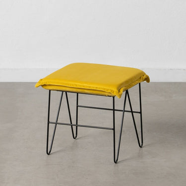 Pufe em Veludo Amarelo com Pernas de Metal Preto (40 x 40 x 35 cm)