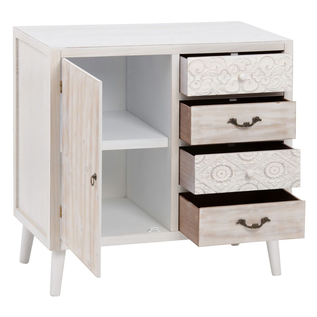 White Hall Table with Drawers and Shelves in Wood (80 x 40 x 80 cm)