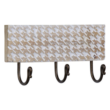 Wall Mounted Coat Rack in White and Wood with Black Metal Hangers (30 x 7 x 16 cm)