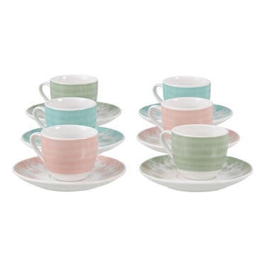 Ensemble de tasses et soucoupes multicolores en porcelaine (6 pièces)