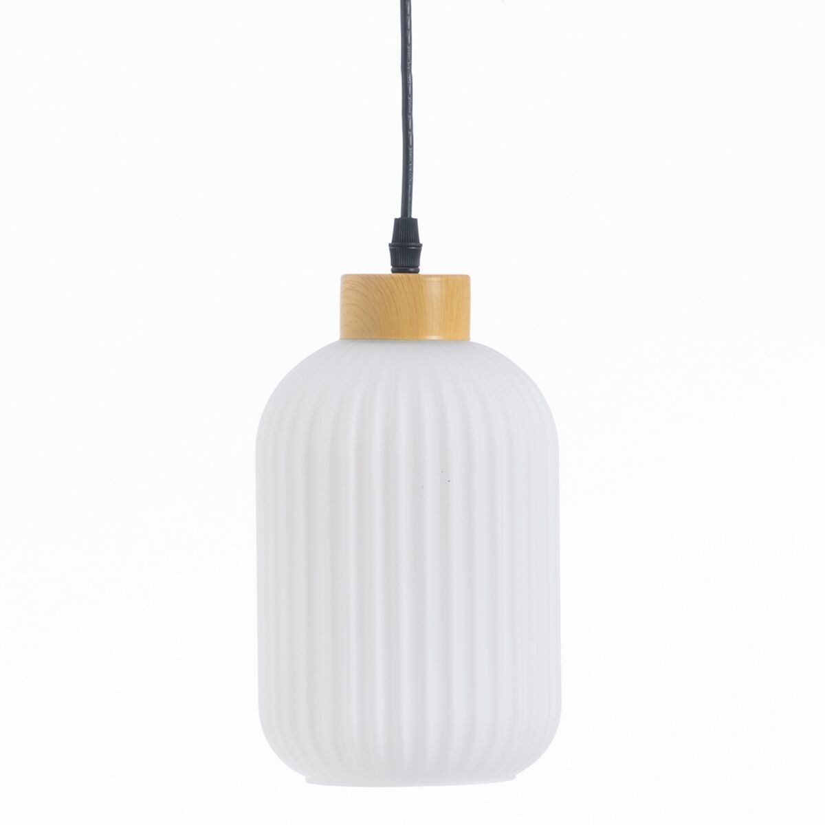 White Ceiling Light with Wooden Style Detail (14 x 14 x 32 cm)
