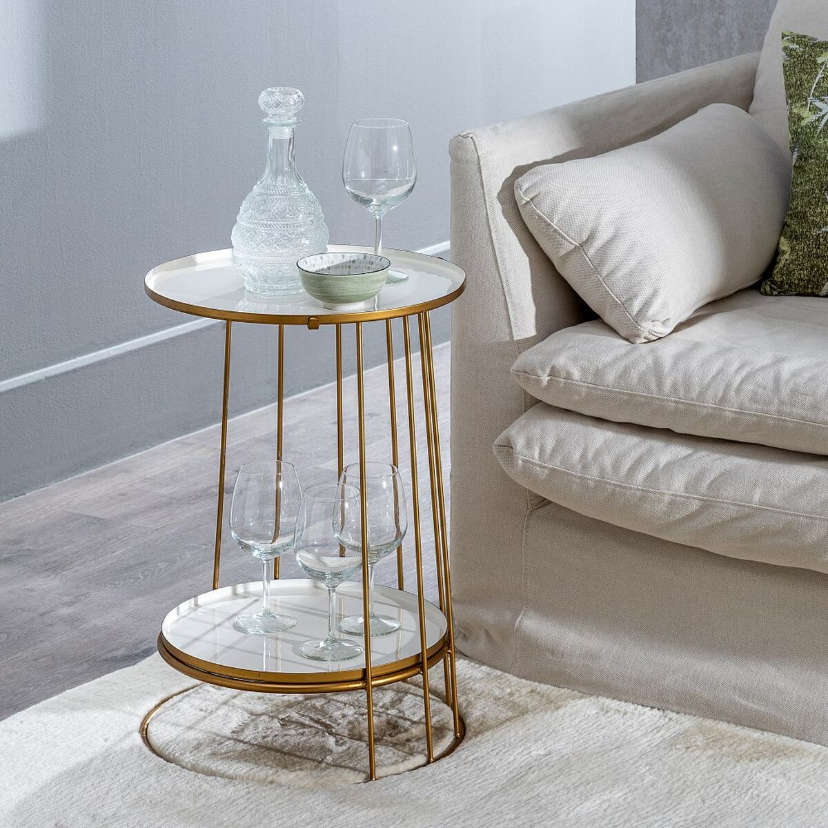 White Side table with Golden Metal Structure (40,5 x 40,5 x 62 cm)