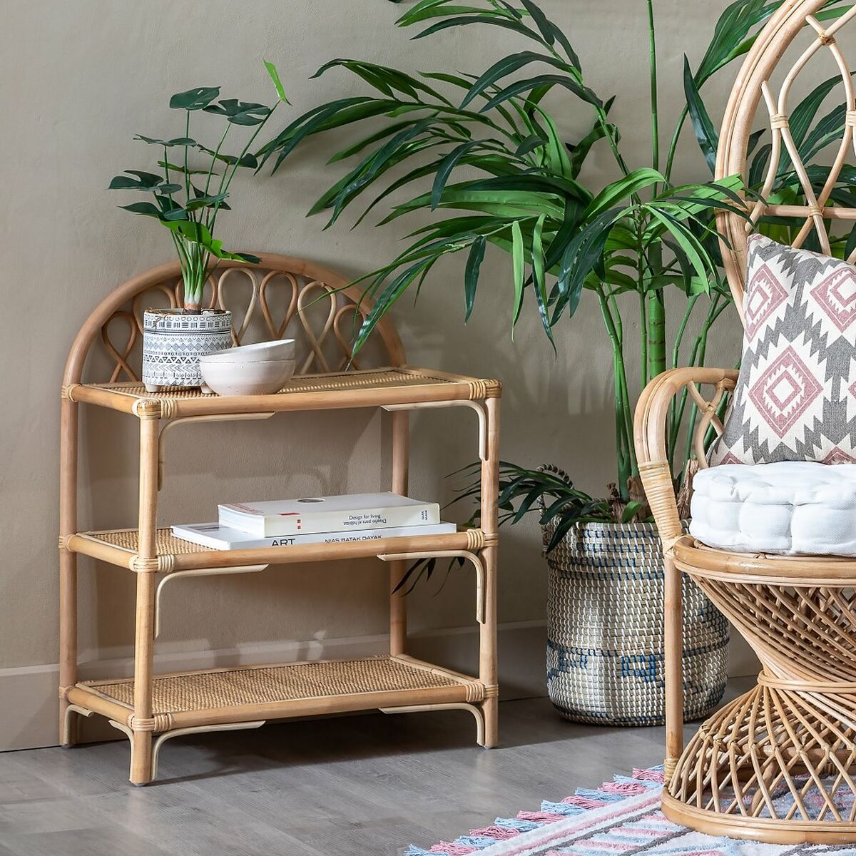 Hall Table with Shelves in Rattan (60 x 41 x 80,5 cm)