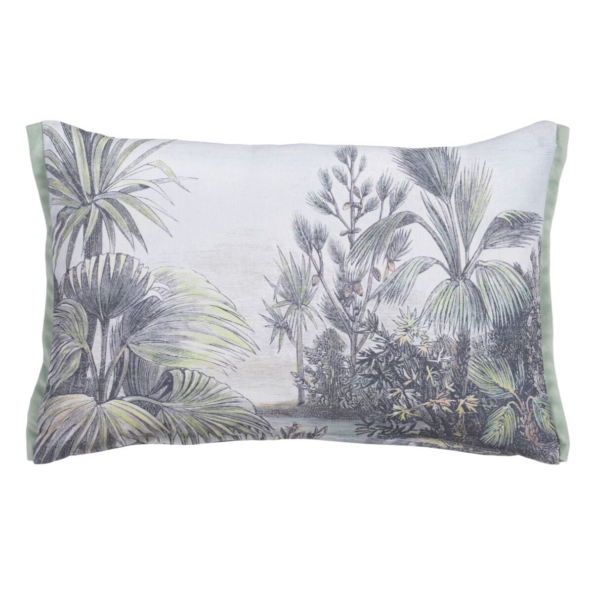 White Grey Cushion with Palms 100% cotton (45 x 30 cm)