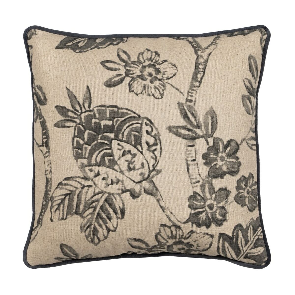 Beige Grey Cushion with Flowers (45 x 45 cm)